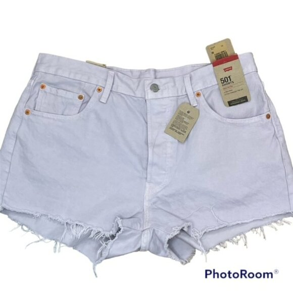 NWT Levi's 501 Frayed Hem High Rise Denim Shorts 33 Lavender